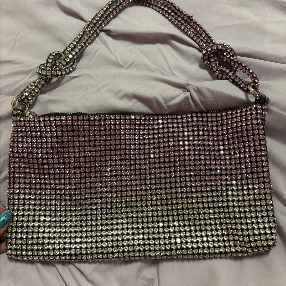 Elegant Silver and Black Rhinestone Clutch